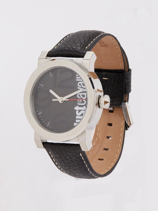 Black Leather Strap Logo Watch