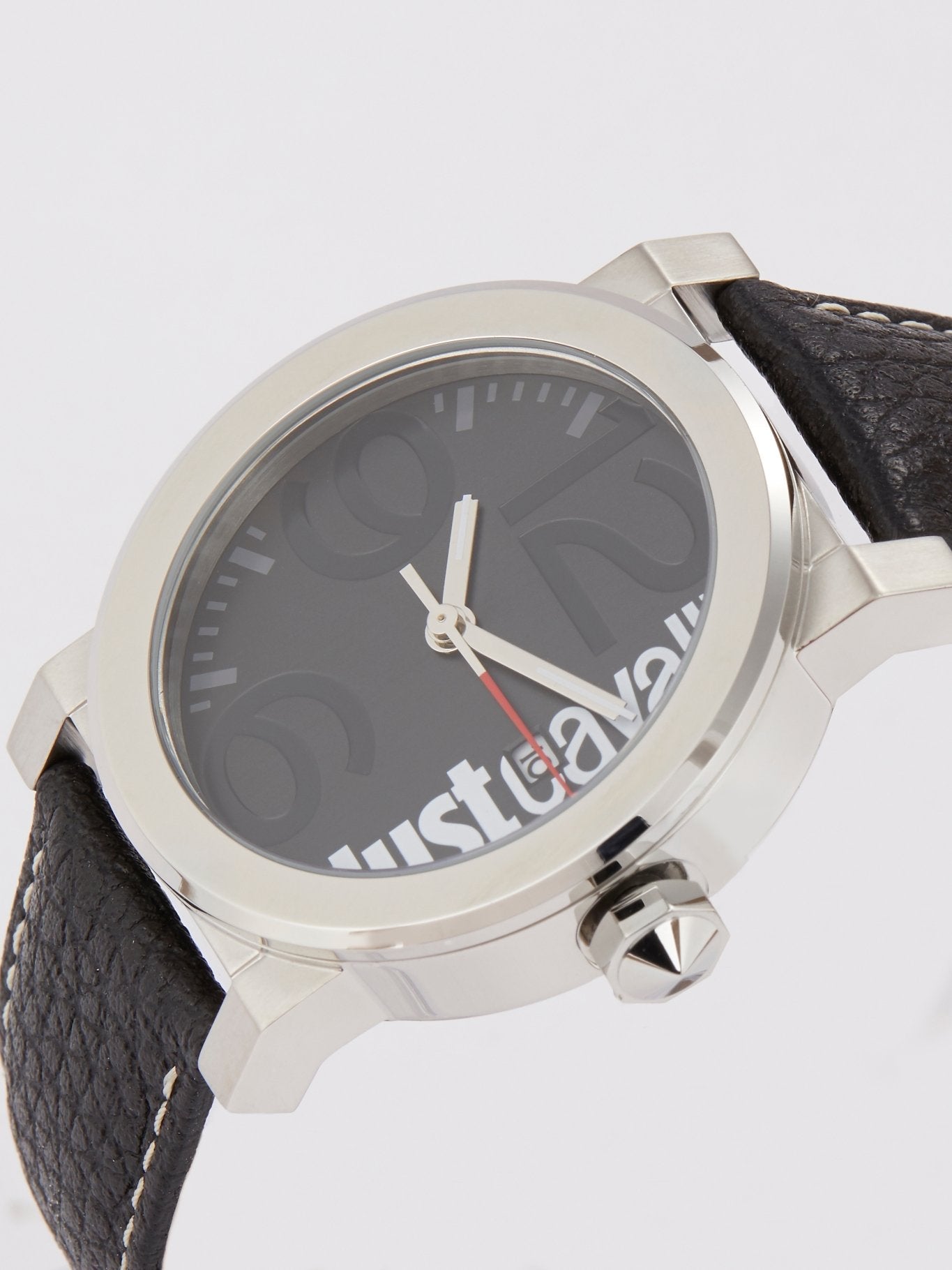 Black Leather Strap Logo Watch