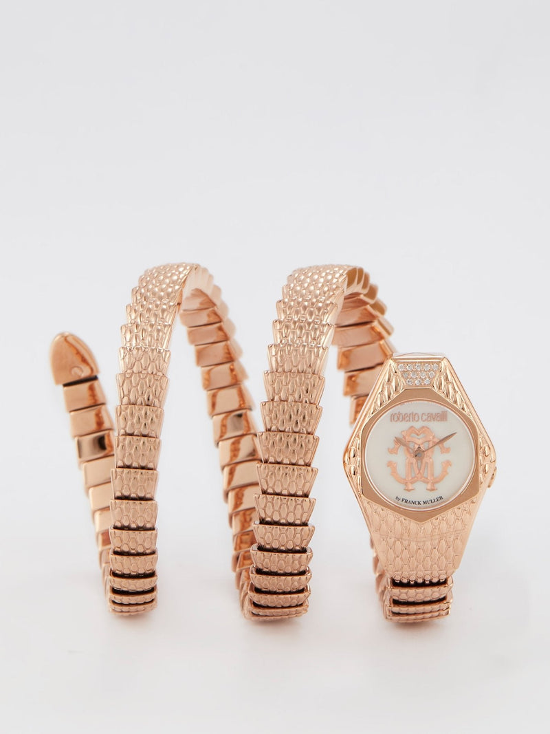 Roberto Cavalli by Franck Muller Rose Gold Snake Spiral Bracelet Watch