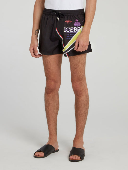 Black Statement Logo Drawstring Shorts