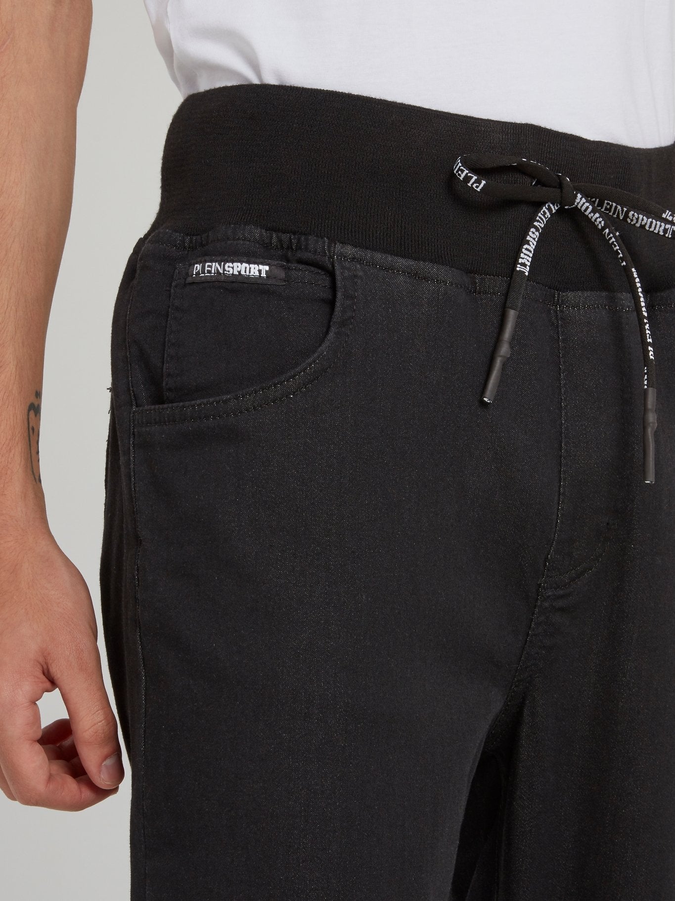 Black Ribbed Waistband Jogger Pants