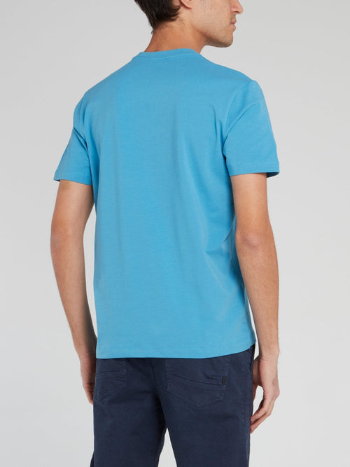 Blue Logo Crewneck Cotton T-Shirt