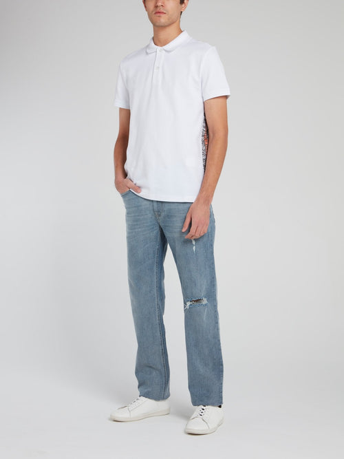 Distressed Straight Cut Denim Trousers