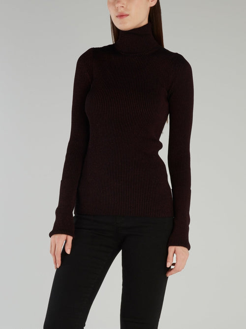 Burgundy Knitted Turtleneck Top