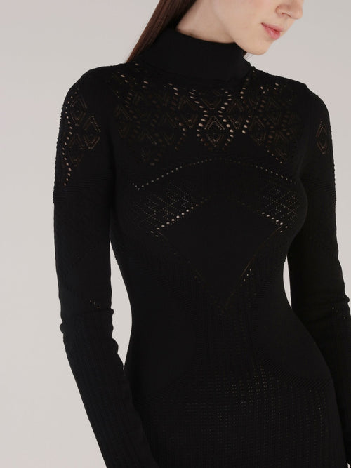 Black High Neck Knitted Dress