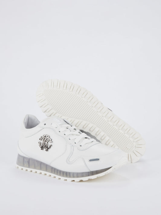 White Snake Logo Leather Sneakers