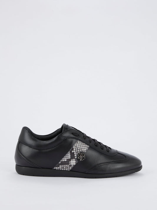 Black Python Panel Leather Sneakers