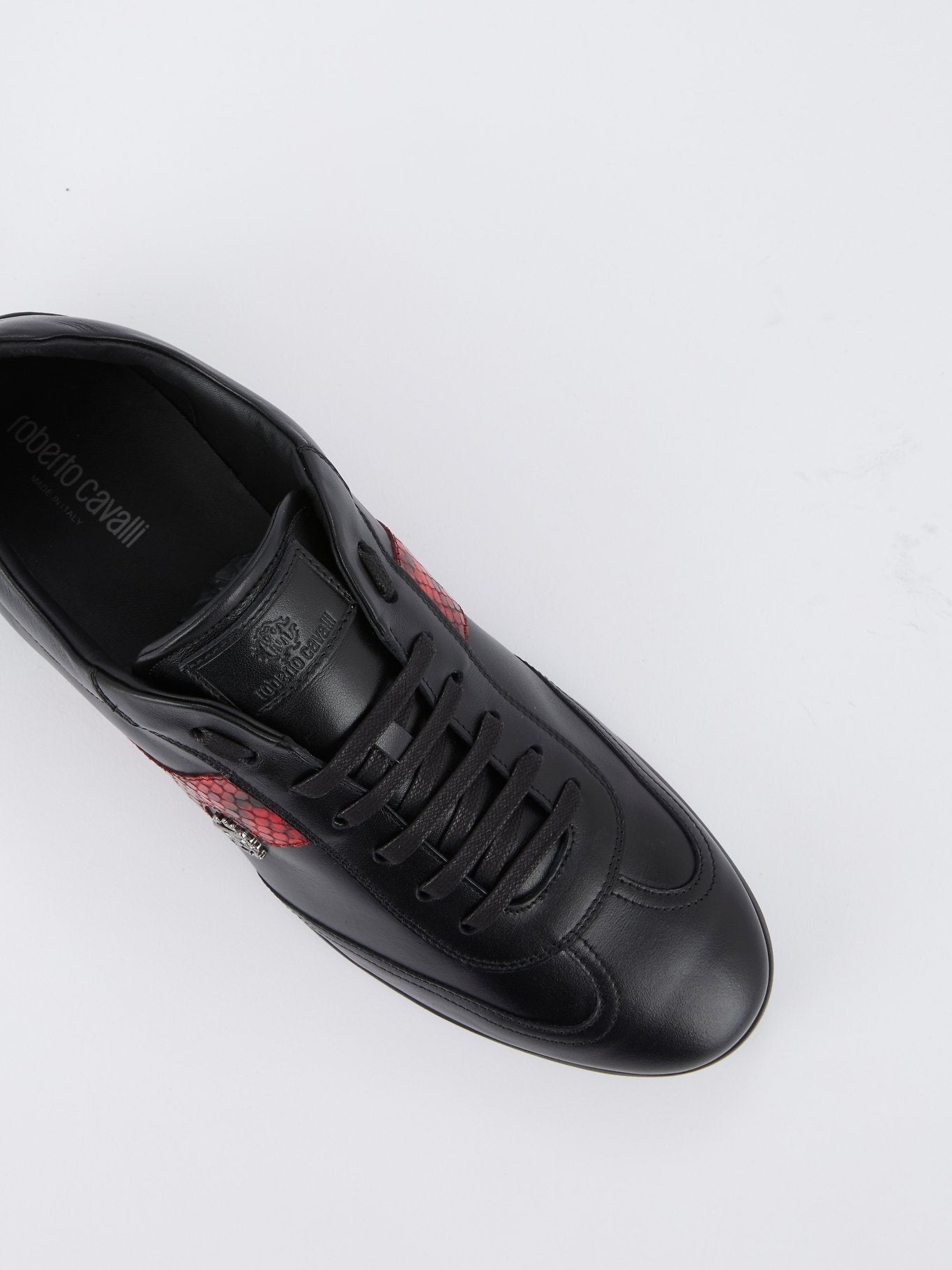 Black with Red Python Panel Leather Sneakers