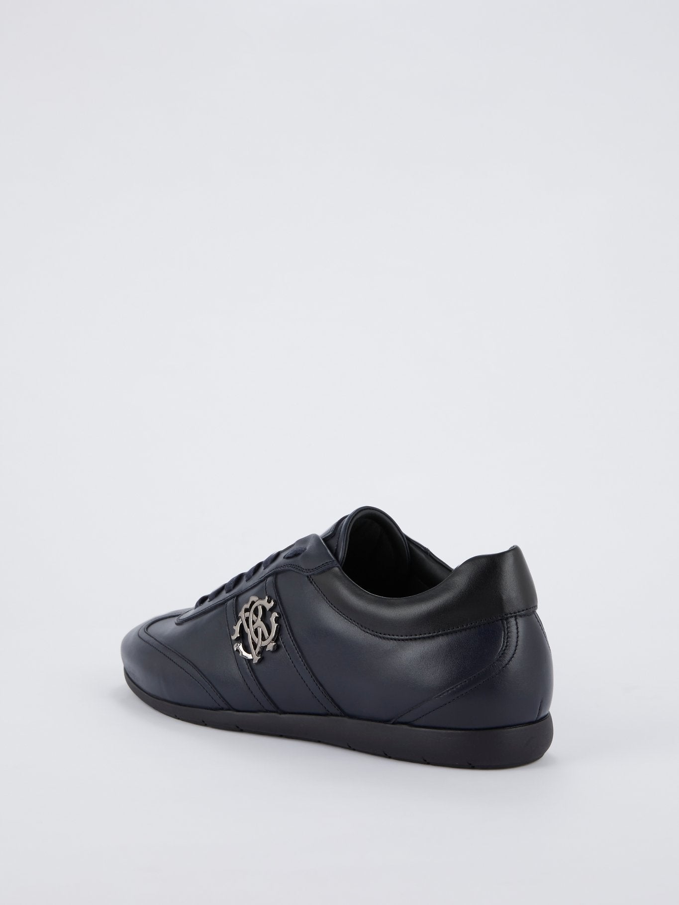 Navy Logo Embellished Lace Up Sneakers