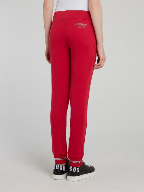 Red Drawstring Rear Logo Track Pants