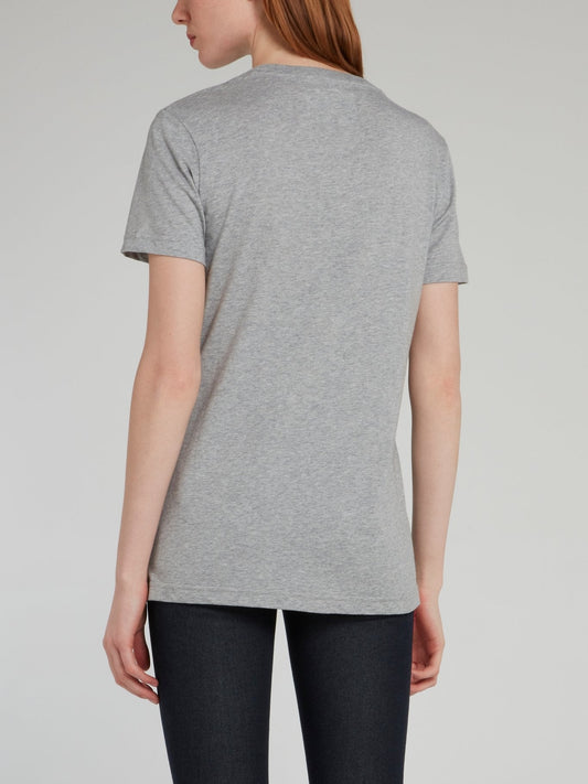 Grey Logo Crewneck Cotton T-Shirt