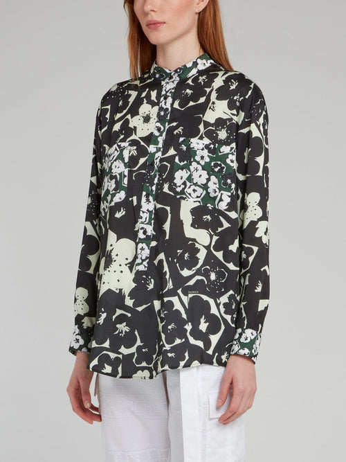 Black Floral Print Button Up Shirt