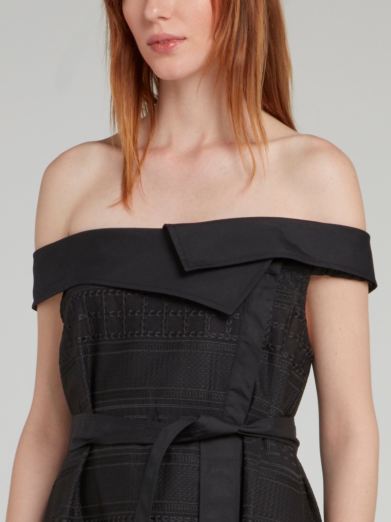 Black Off-The-Shoulder Tie Front Midi Dress