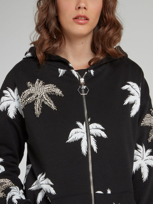 Aloha Plein Black Embellished Hooded Sweatshirt