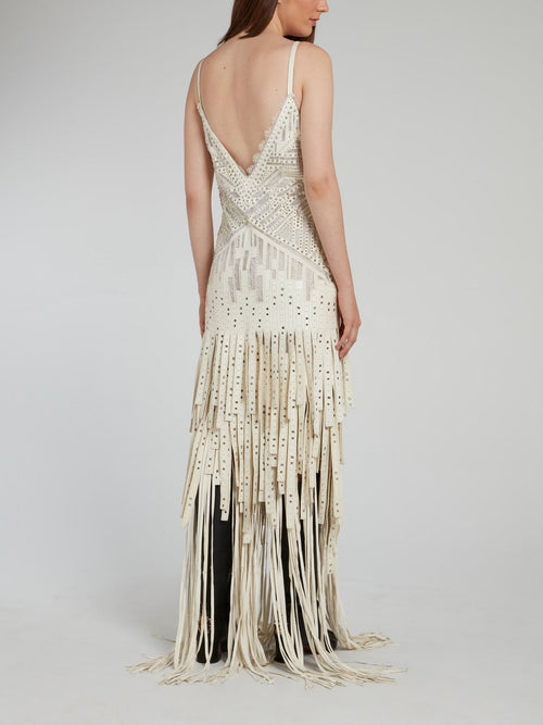 Multi-Stud Tiered Fringe Maxi Dress