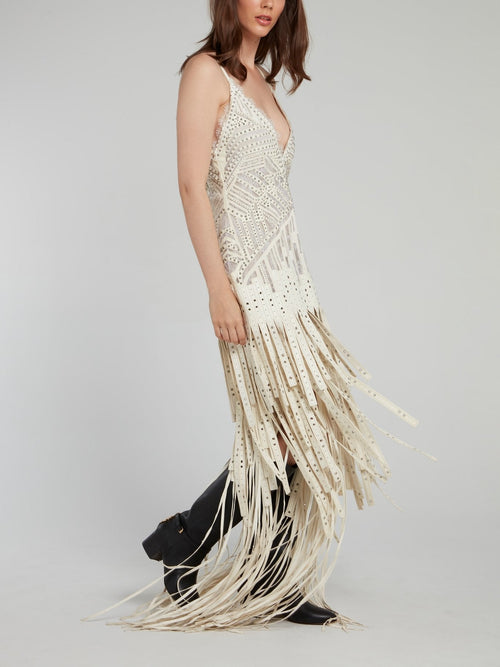 Multi-Stud Tiered Fringe Maxi Dress