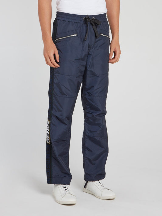 Navy Logo Side Stripe Drawstring Pants