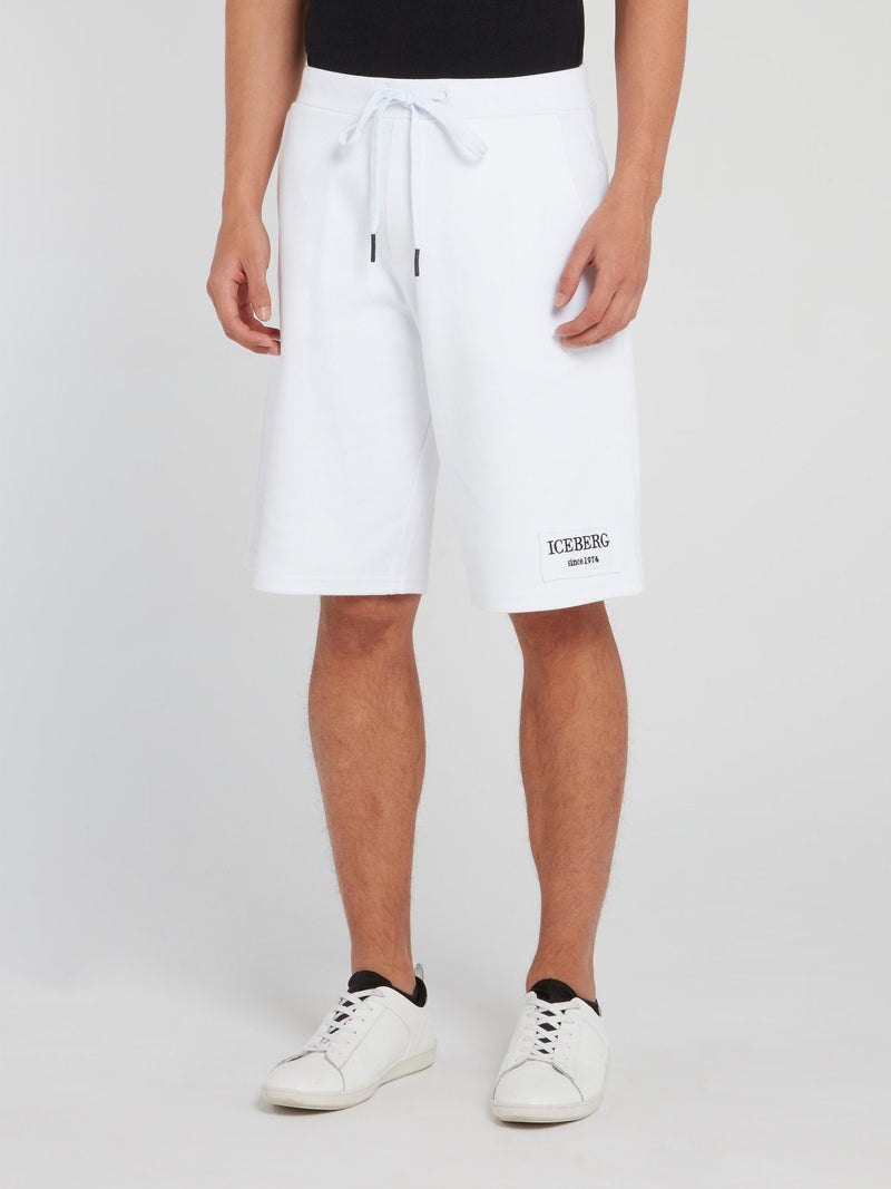 White Logo Drawstring Knitted Shorts