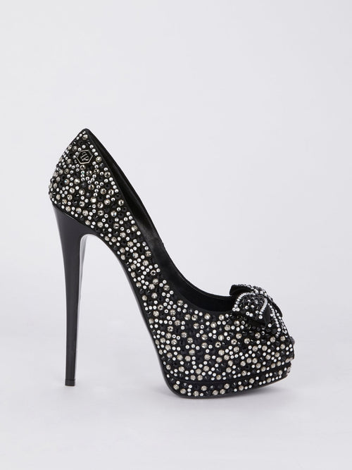 Black Multi-Stud Peep Toe Pumps