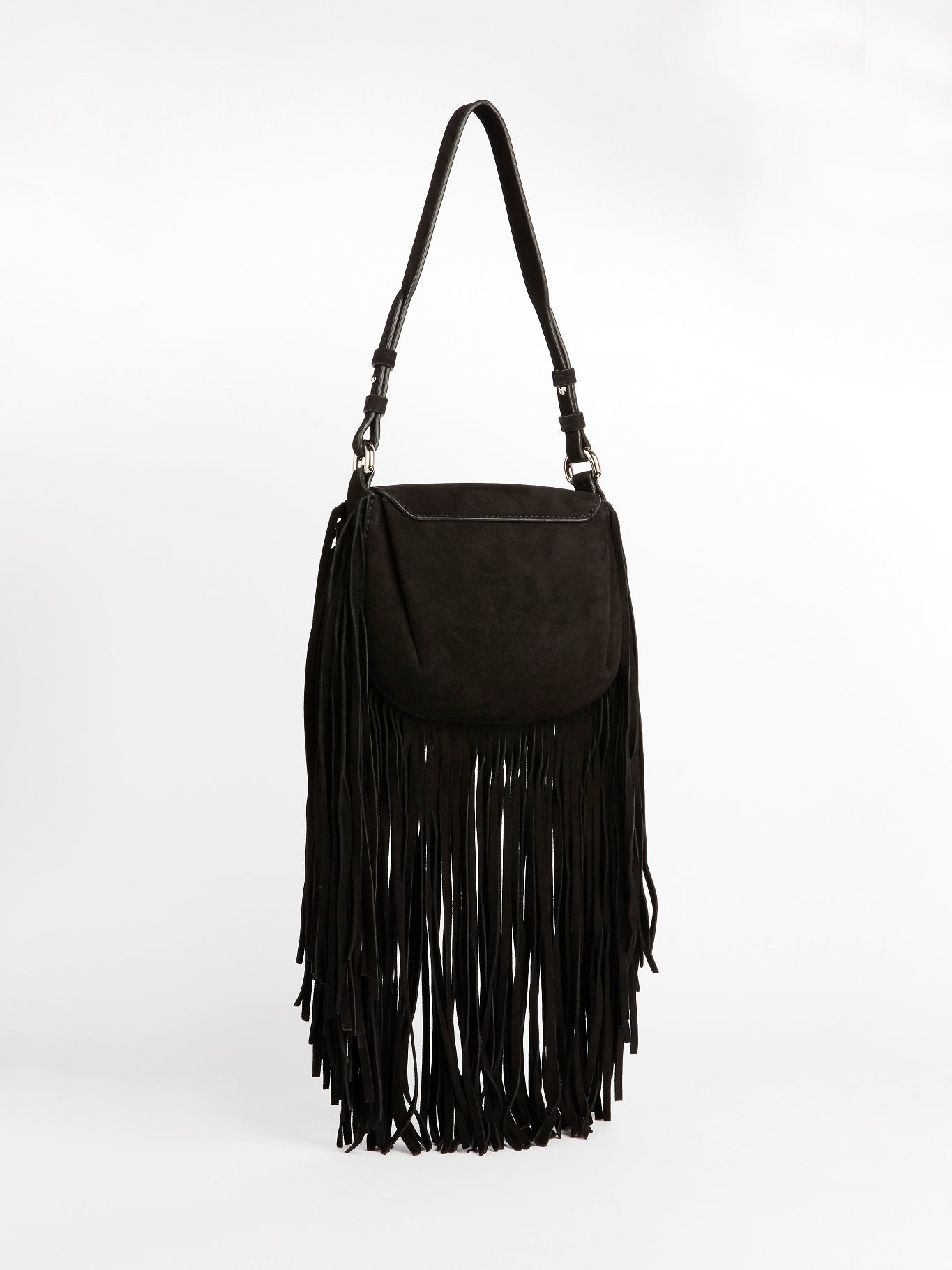 Black Suede Fringe Shoulder Bag