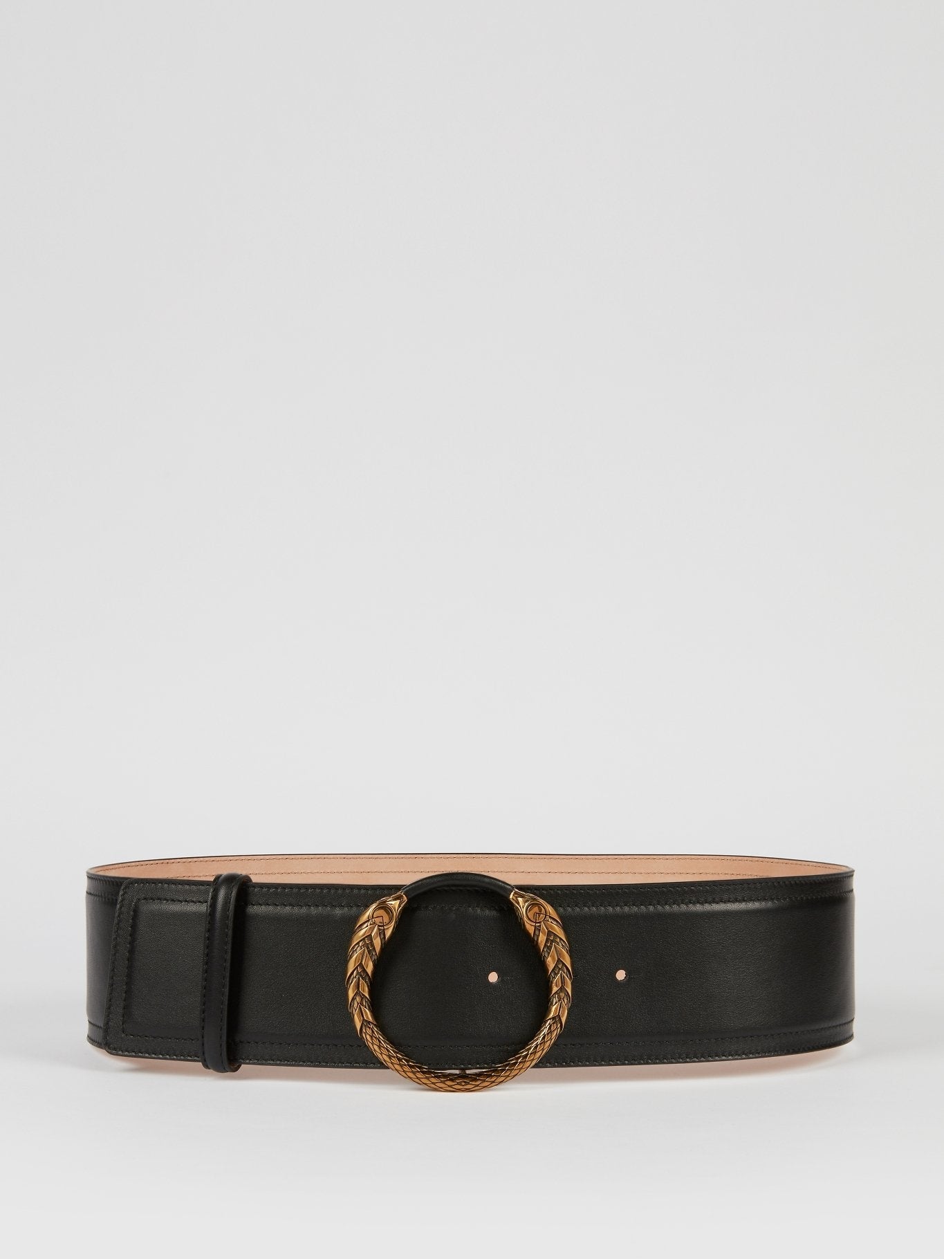 Snake Buckle Black Leather Belt