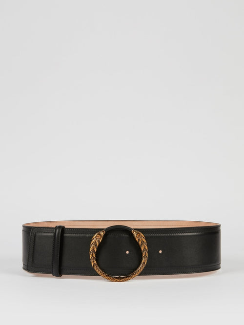 Snake Buckle Black Leather Belt