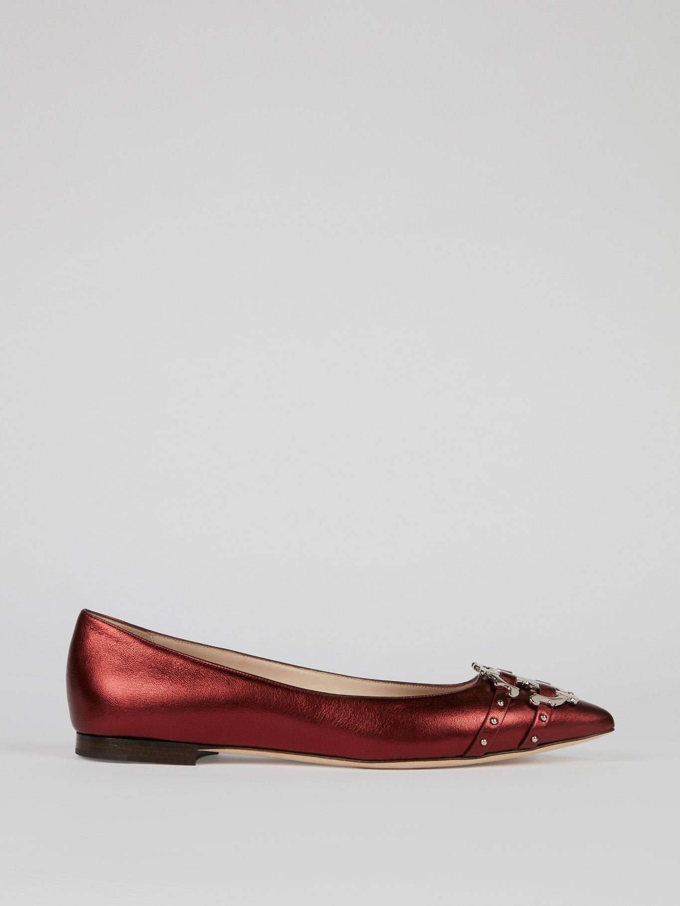 Red Leather Monogram Flats