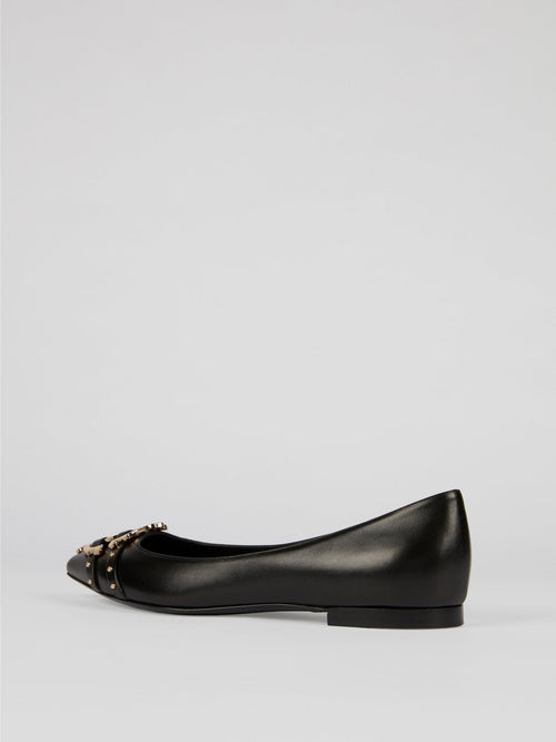 Black Leather Monogram Flats