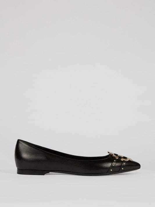 Black Leather Monogram Flats