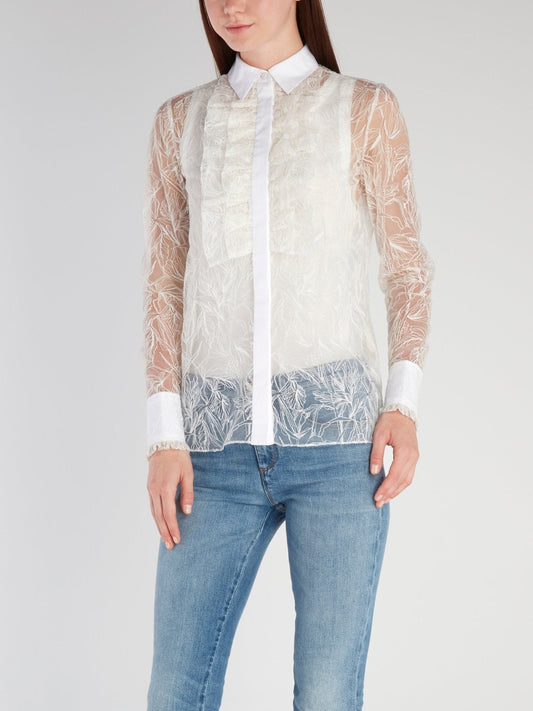 White Floral Mesh Shirt