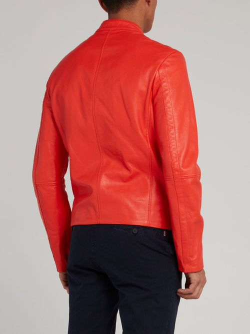 Orange Leather Biker Jacket