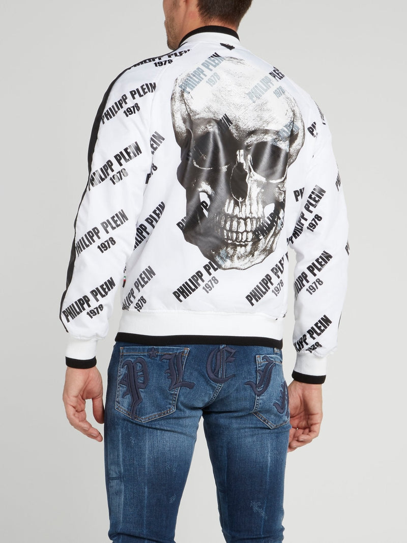 PP78 White Monogram Print Skull Jacket