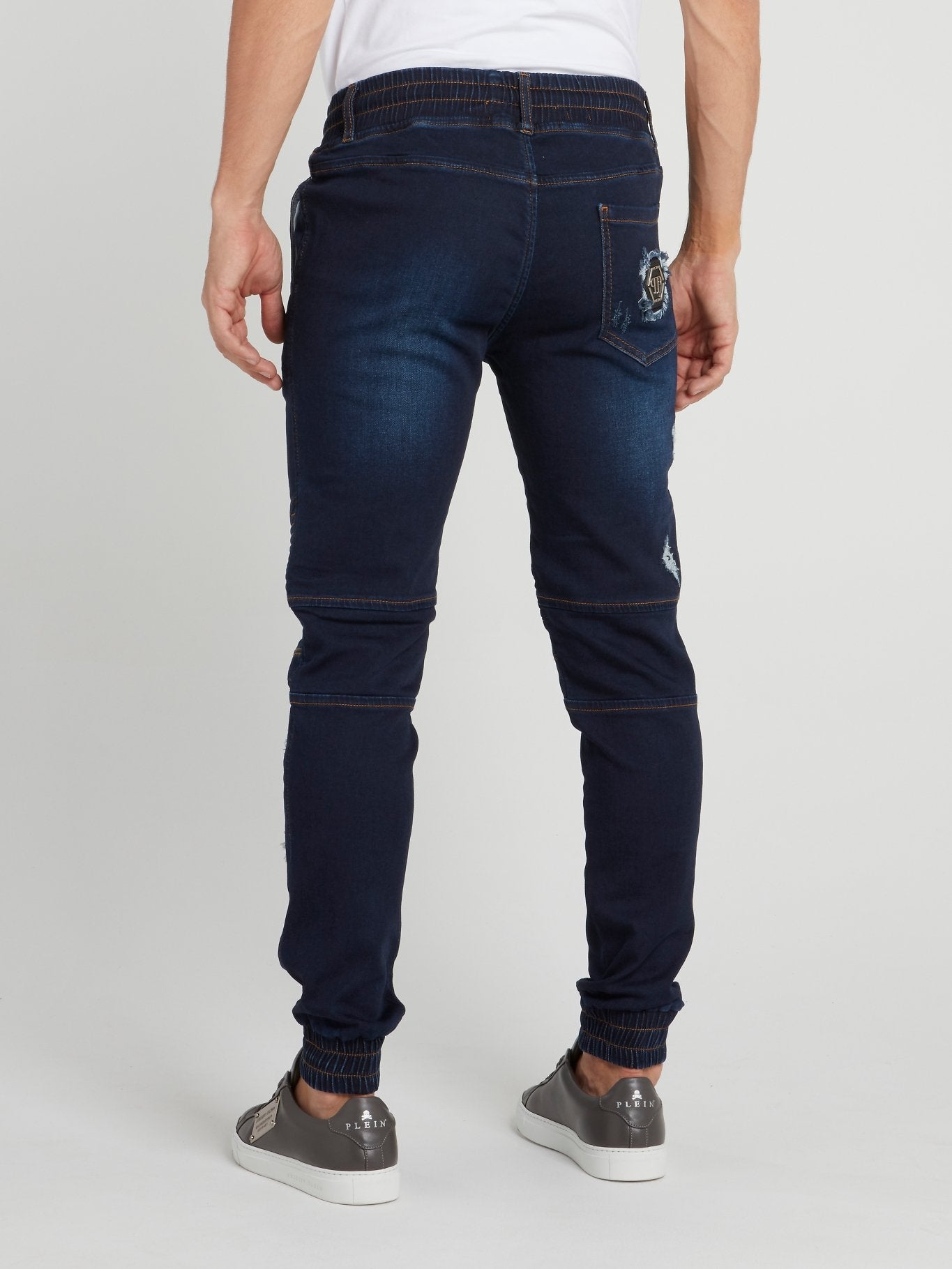 Navy Distressed Biker Trousers