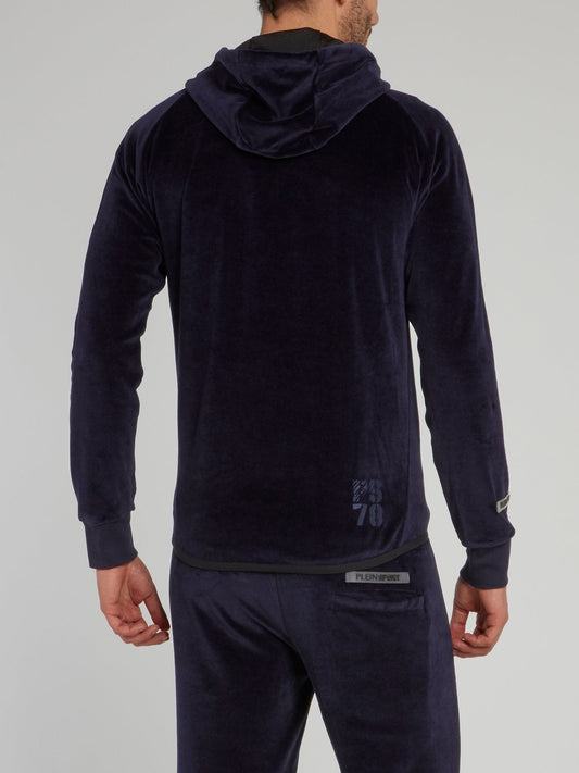 Navy Velvet Hoodie Sweat Jacket