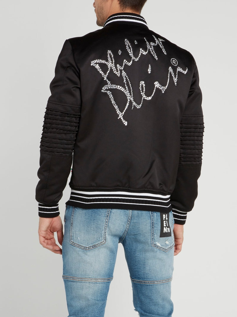 Black Stripe Edge Logo Bomber Jacket