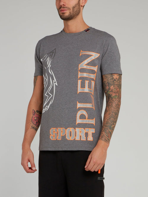 Grey Vertical Logo Print T-Shirt