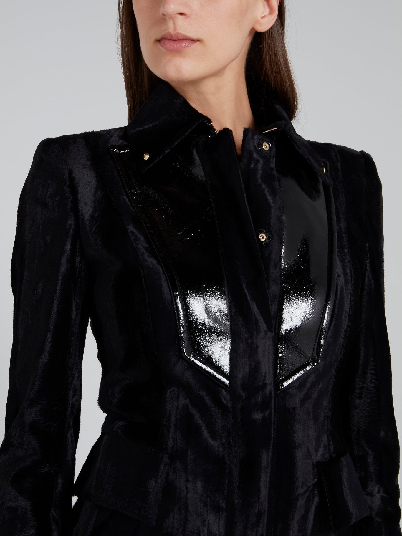 Black Patent Leather Panel Coat