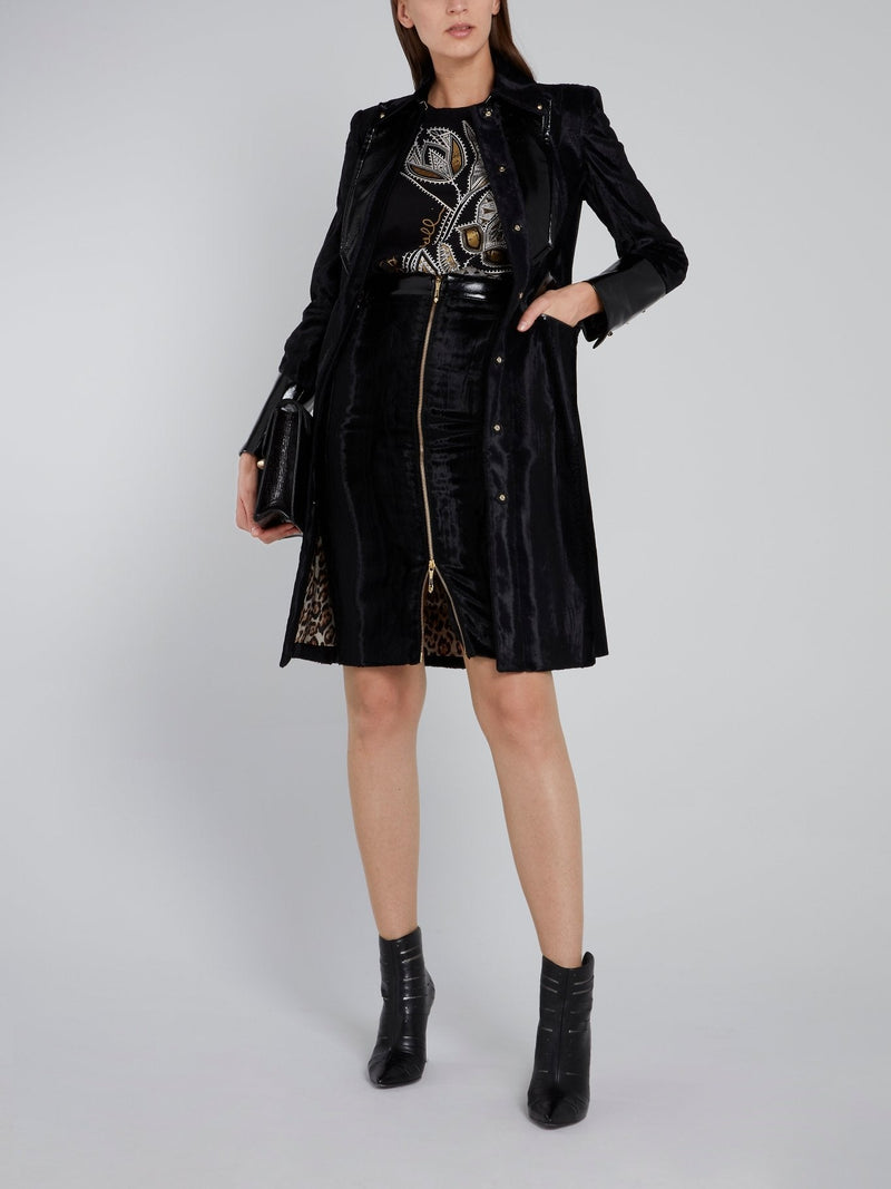 Black Patent Leather Panel Coat