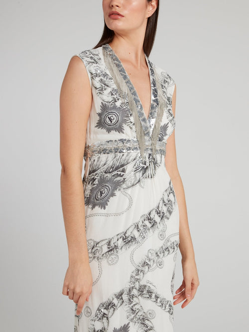 White Sequin Empire Waist Dress