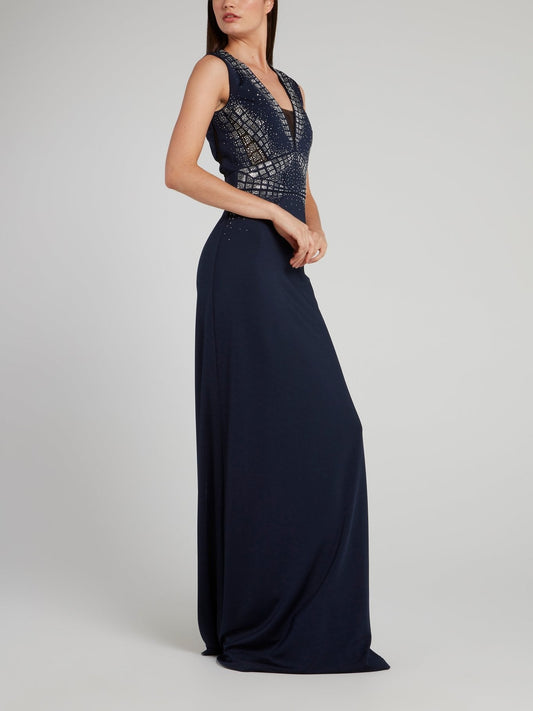 Navy Studded A-Line Dress