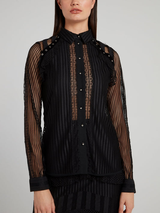 Black Net Mesh Long Sleeve Shirt