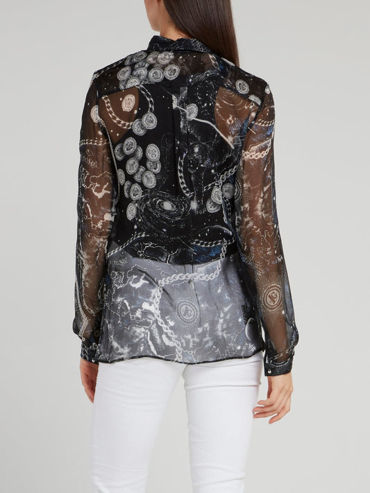 Space Print Chiffon Shirt