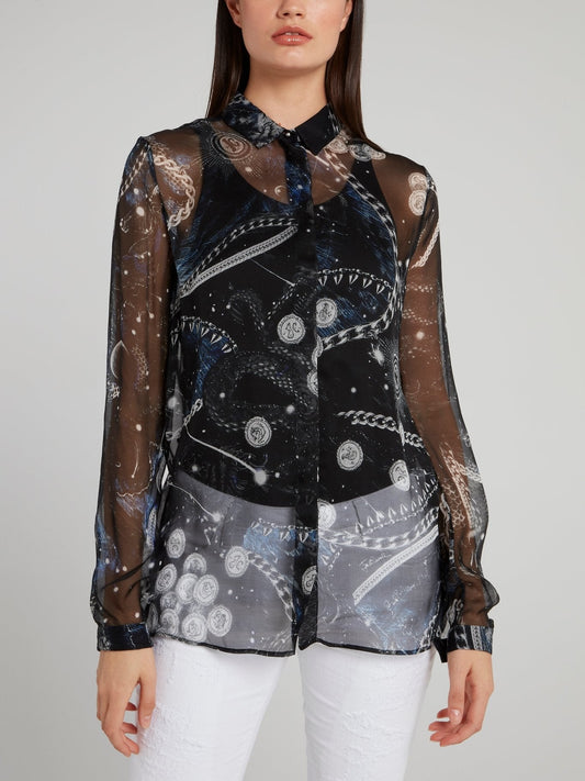 Space Print Chiffon Shirt