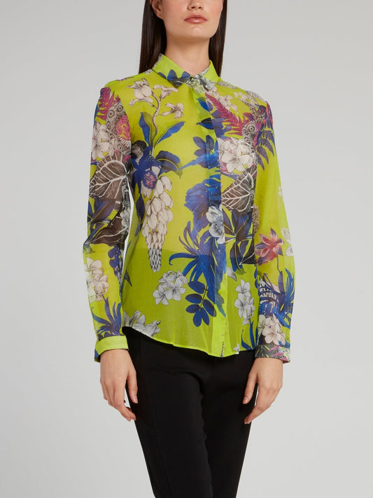 Chartreuse Flora and Fauna Shirt