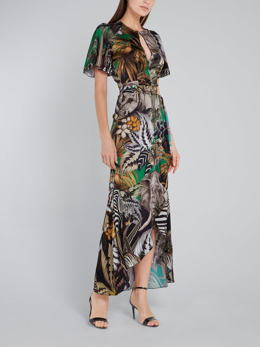 Tropical Print High-Low Maxi Dress