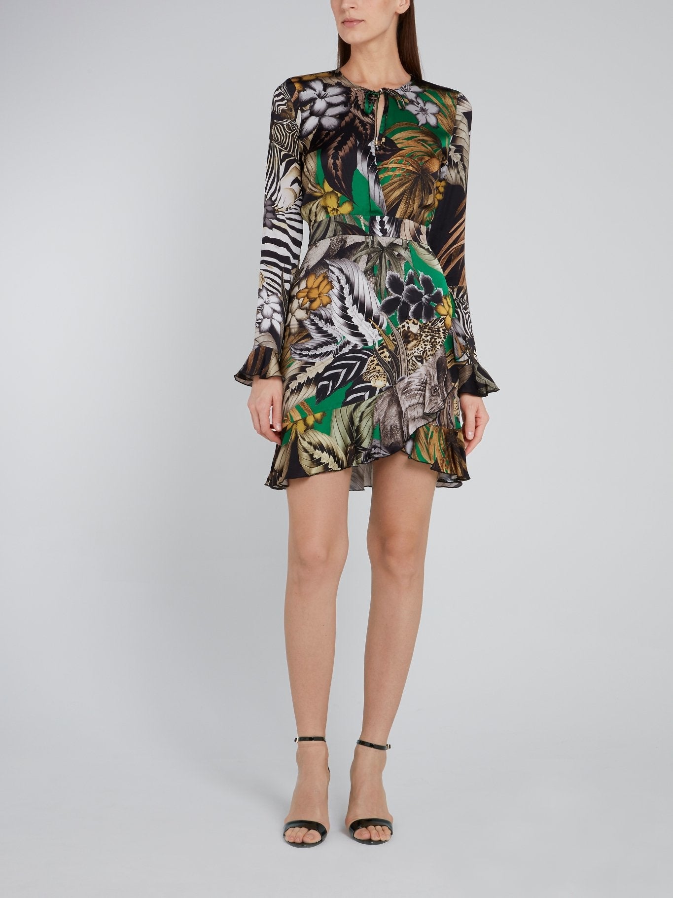 Tropical Print Frill Hem Dress