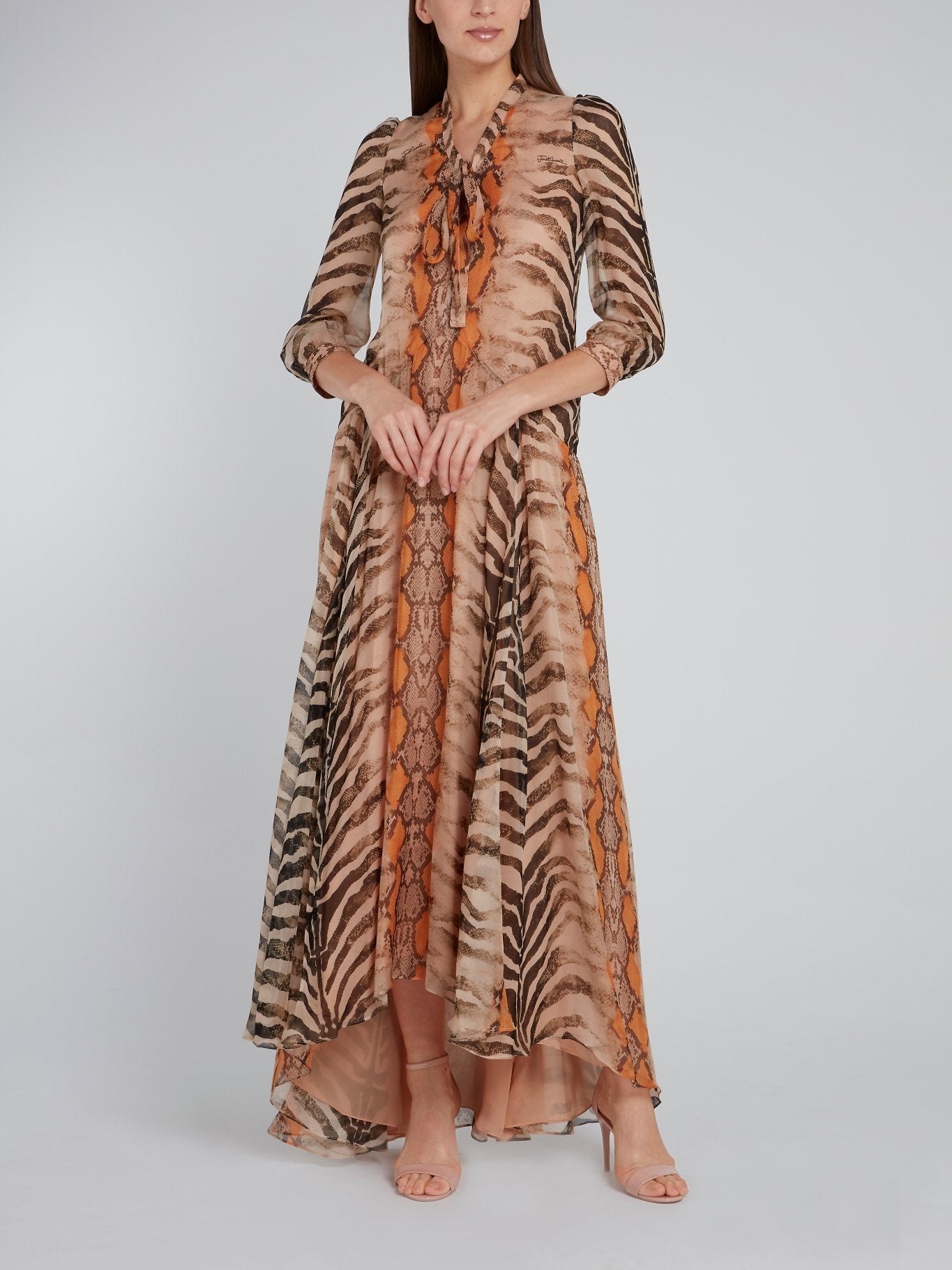 Beige Animal Print Tent Silk Dress