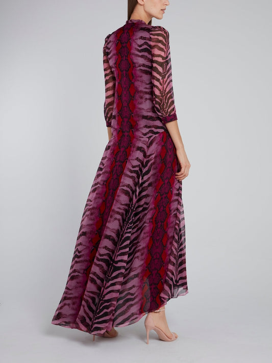 Purple Animal Print Tent Silk Dress