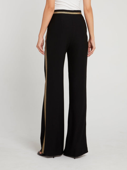 Black with Gold Tape Flared Pants