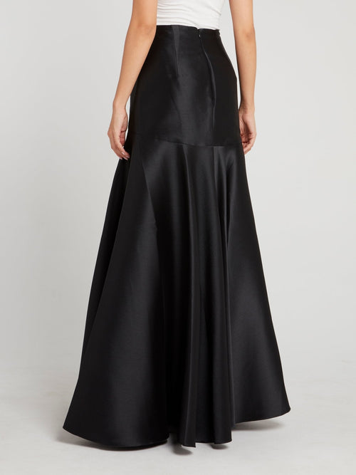 Black High Waist Flared Maxi Skirt